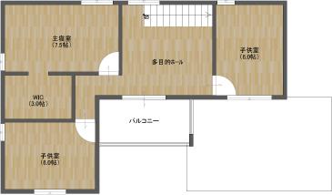 40坪・バルコニーガレージ付きコートハウス・1930万円・2階平面図